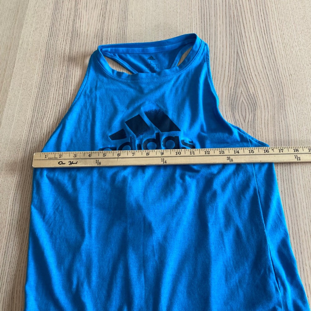Adidas Tank Top Women Large Blue Graphic Logo Racerback Open Back Activewear - Picture 6 of 7